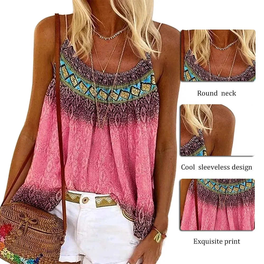 Summer Womens Tank Casual Boho Print Tops