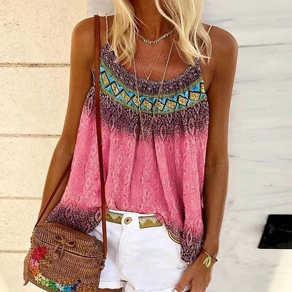 Summer Womens Tank Casual Boho Print Tops