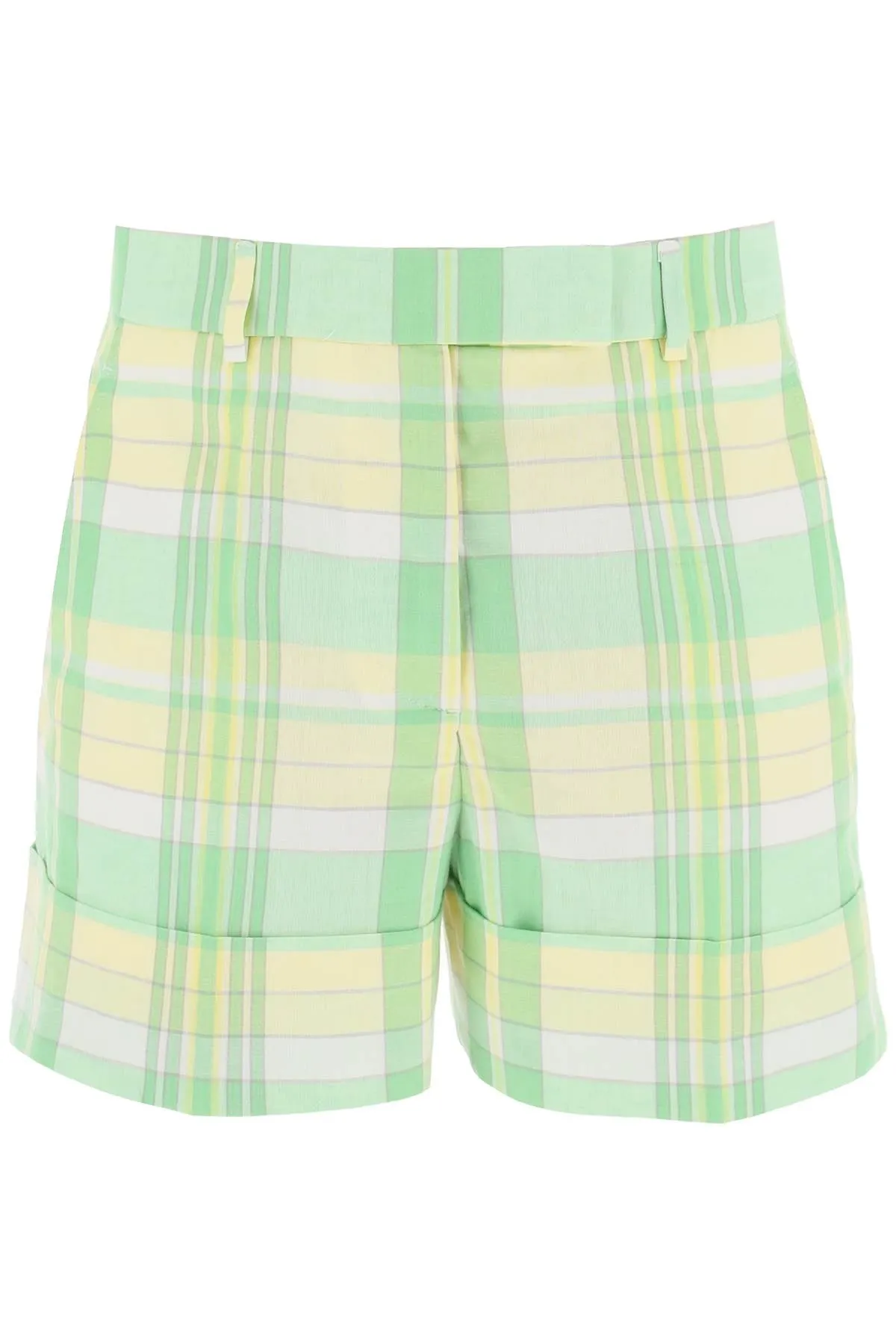 Thom browne madras cotton cuffed shorts