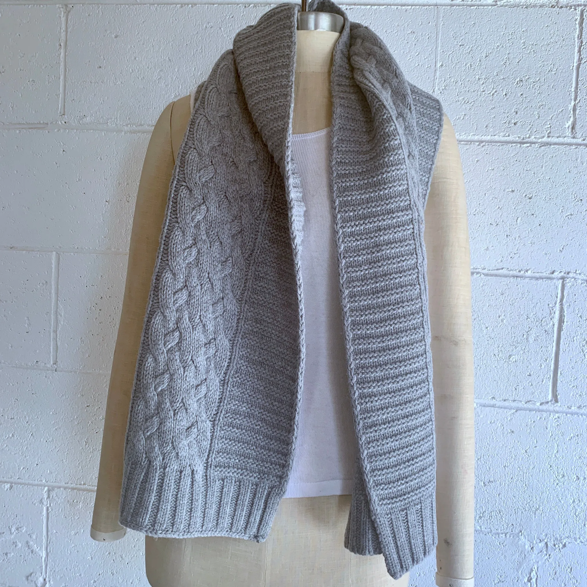 UP for ANYTHING!  100% Pure Merino Wool Jumbo Cable & Fancy Rib Knit Scarf, Dove Grey