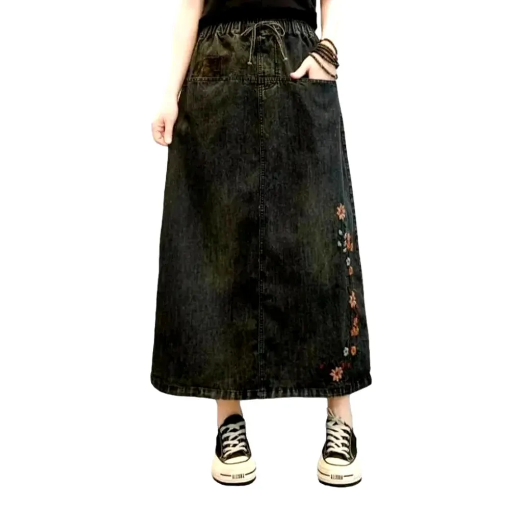 Vintage boho jean skirt for women