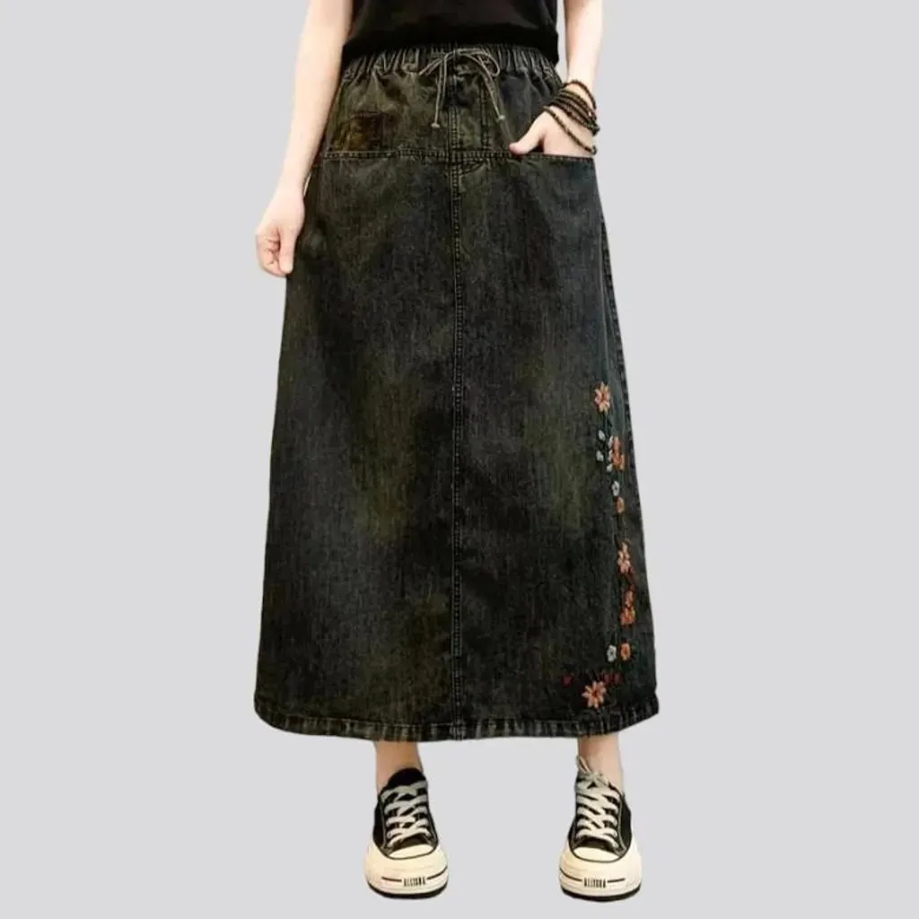 Vintage boho jean skirt for women