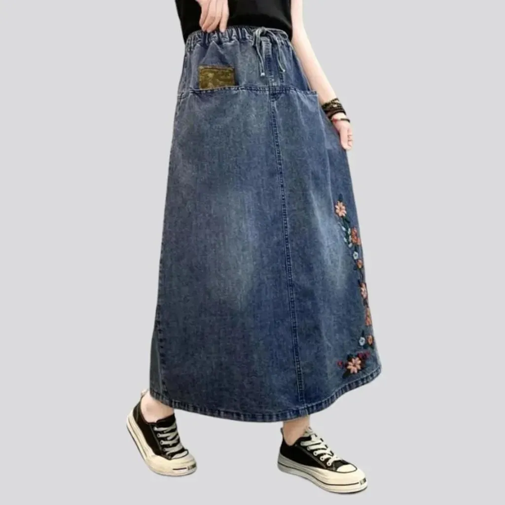 Vintage boho jean skirt for women