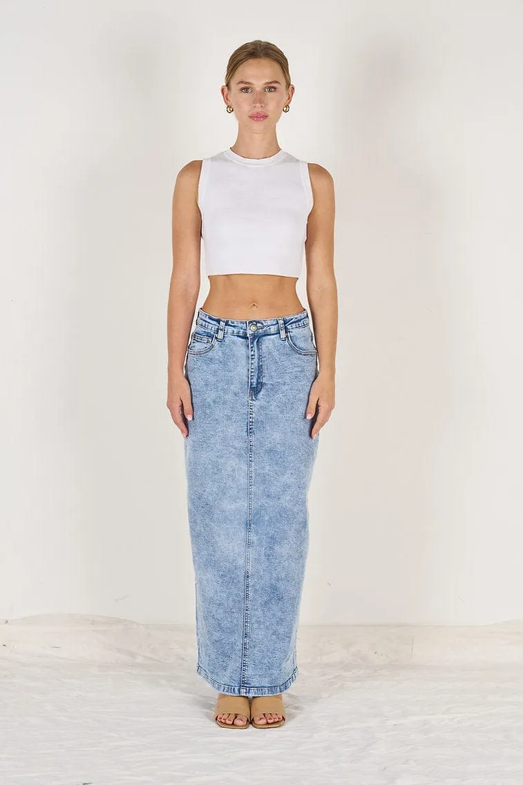 Wakee Denim Ladies Maxi Skirt - Denim Acid 7125