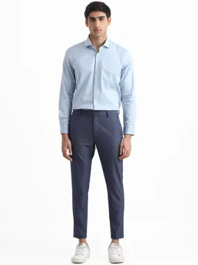 WES Formals Checked Mid Blue Slim-Fit Mid-Rise Trousers