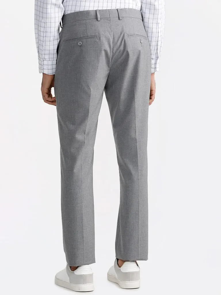 WES Formals Remin Grey Relaxed-Fit Mid-Rise Trousers