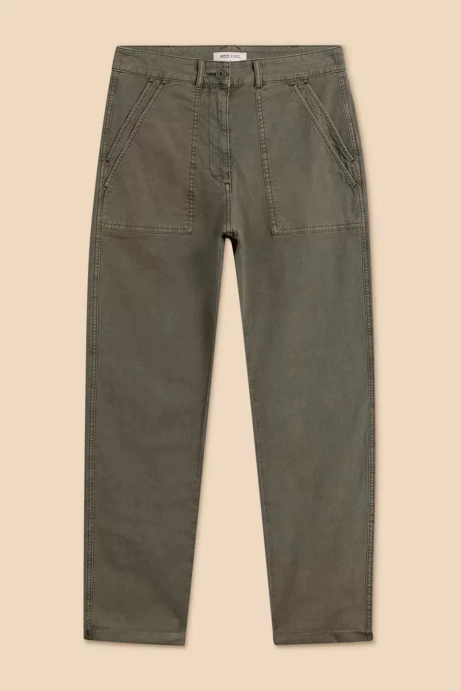 White Stuff Twister Organic Chino Trousers in Khaki Green