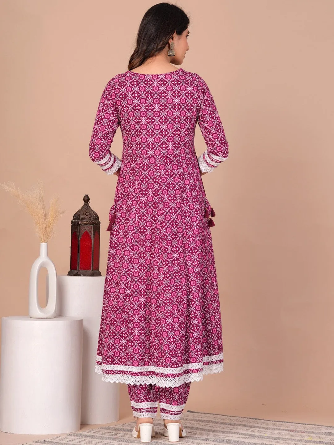 Women Floral Printed Gotta Patti Anarkali Kurta with Trousers & With Dupatta