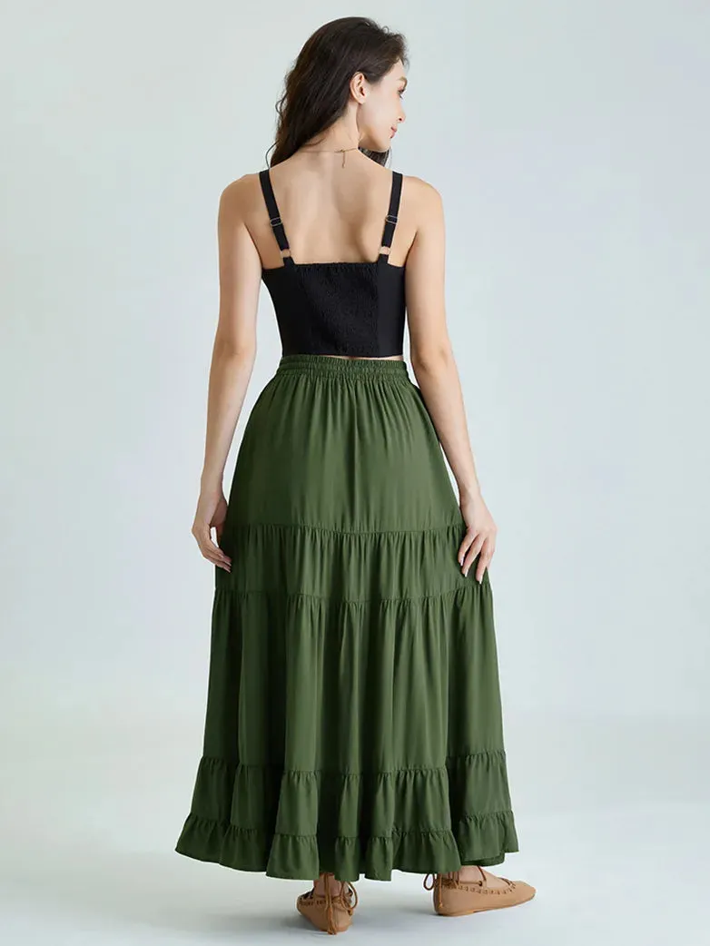 Women Renaissance Swing Skirt Tiered Maxi Pocket Skirt