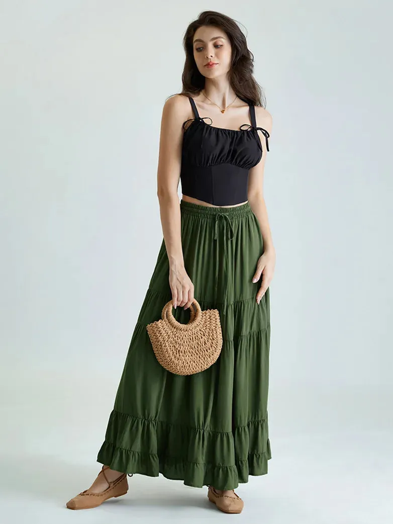 Women Renaissance Swing Skirt Tiered Maxi Pocket Skirt