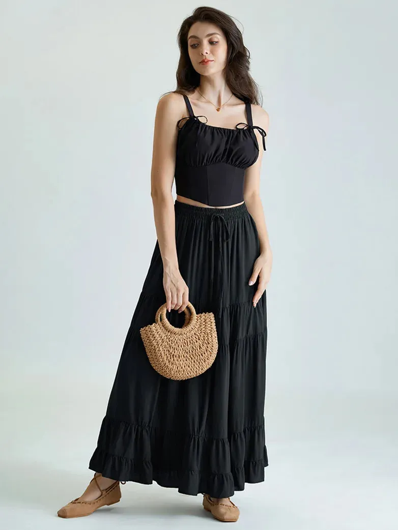 Women Renaissance Swing Skirt Tiered Maxi Pocket Skirt