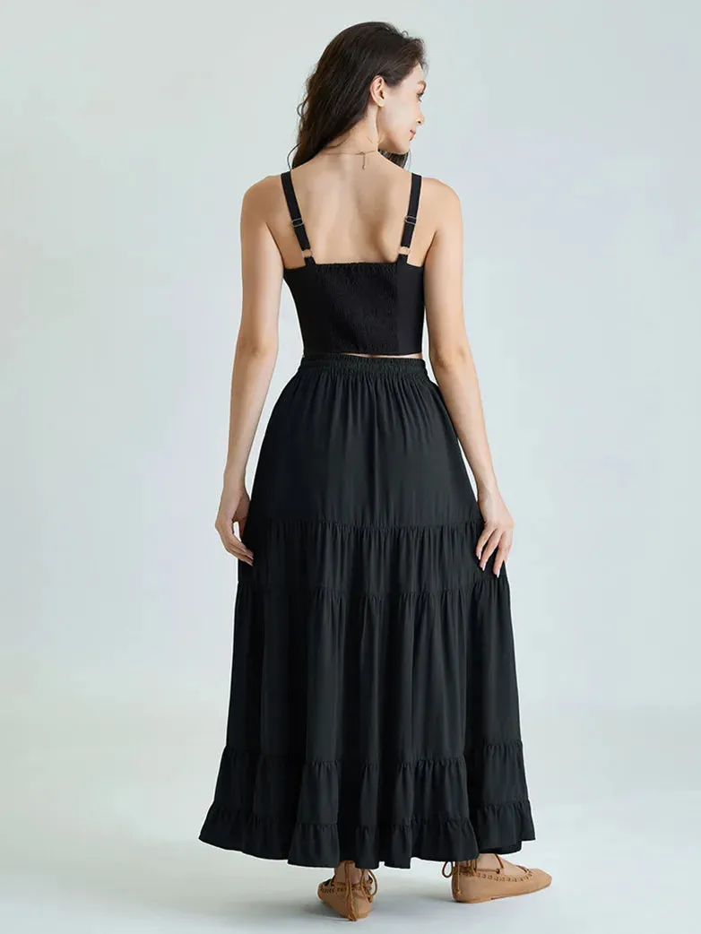 Women Renaissance Swing Skirt Tiered Maxi Pocket Skirt