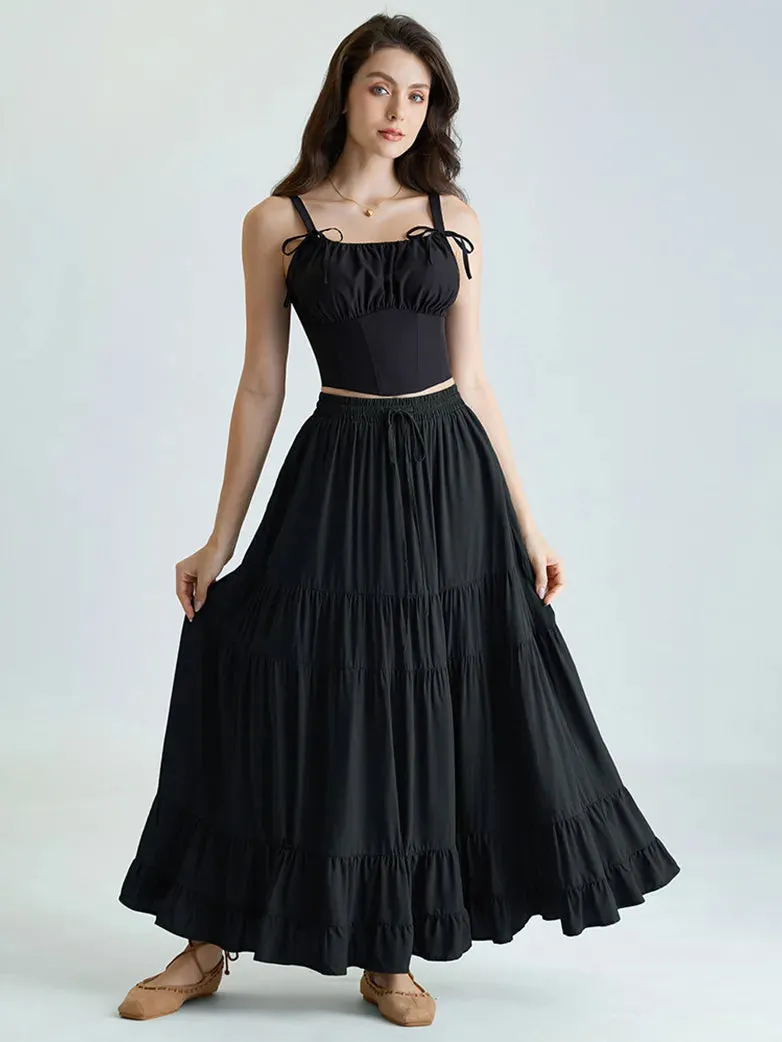 Women Renaissance Swing Skirt Tiered Maxi Pocket Skirt