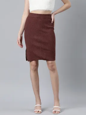 Women Self Design Brown Pencil Above Knee Skirt