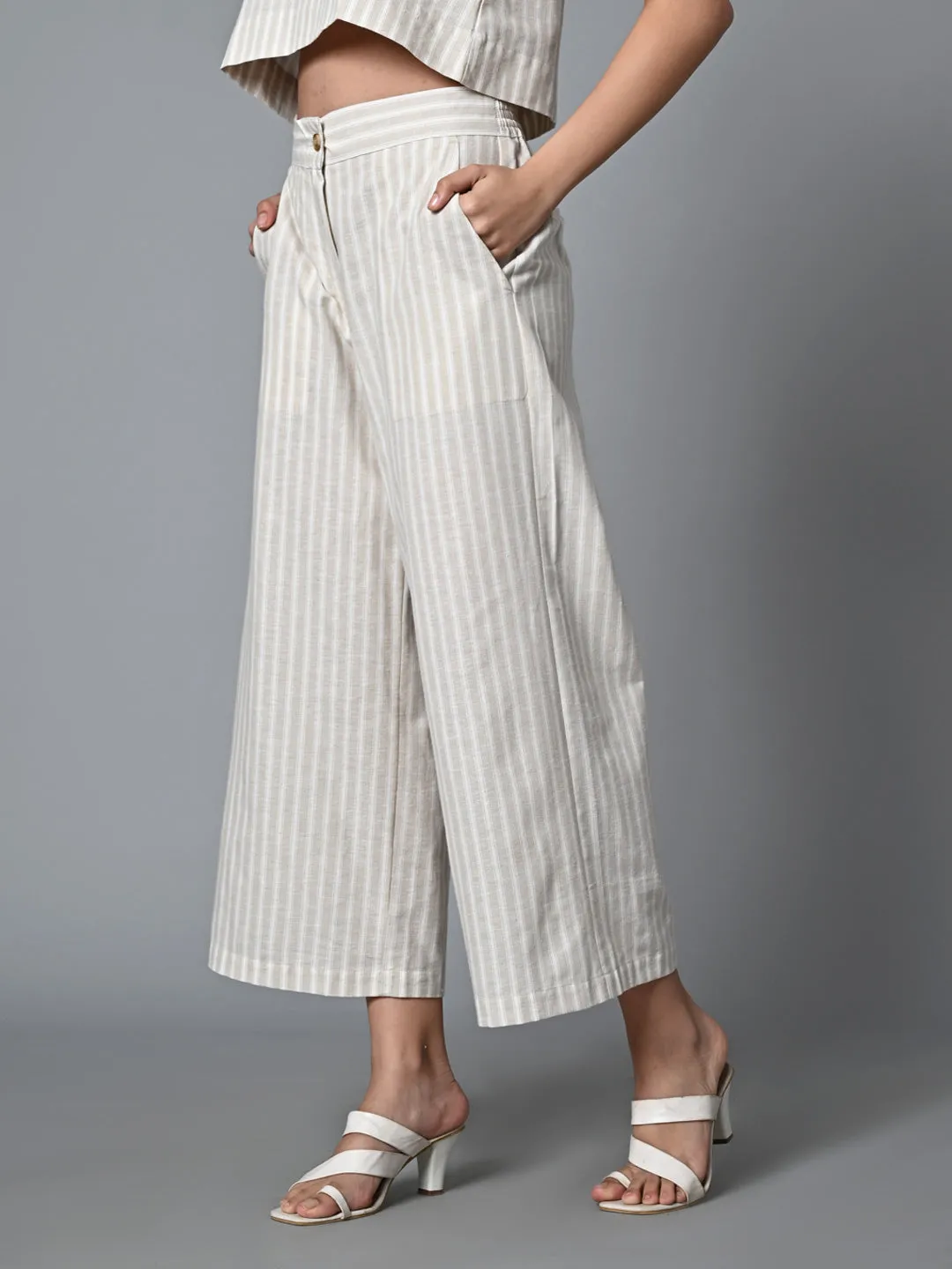 Women's Khaki Cotton Linen Regular Fit Culotte