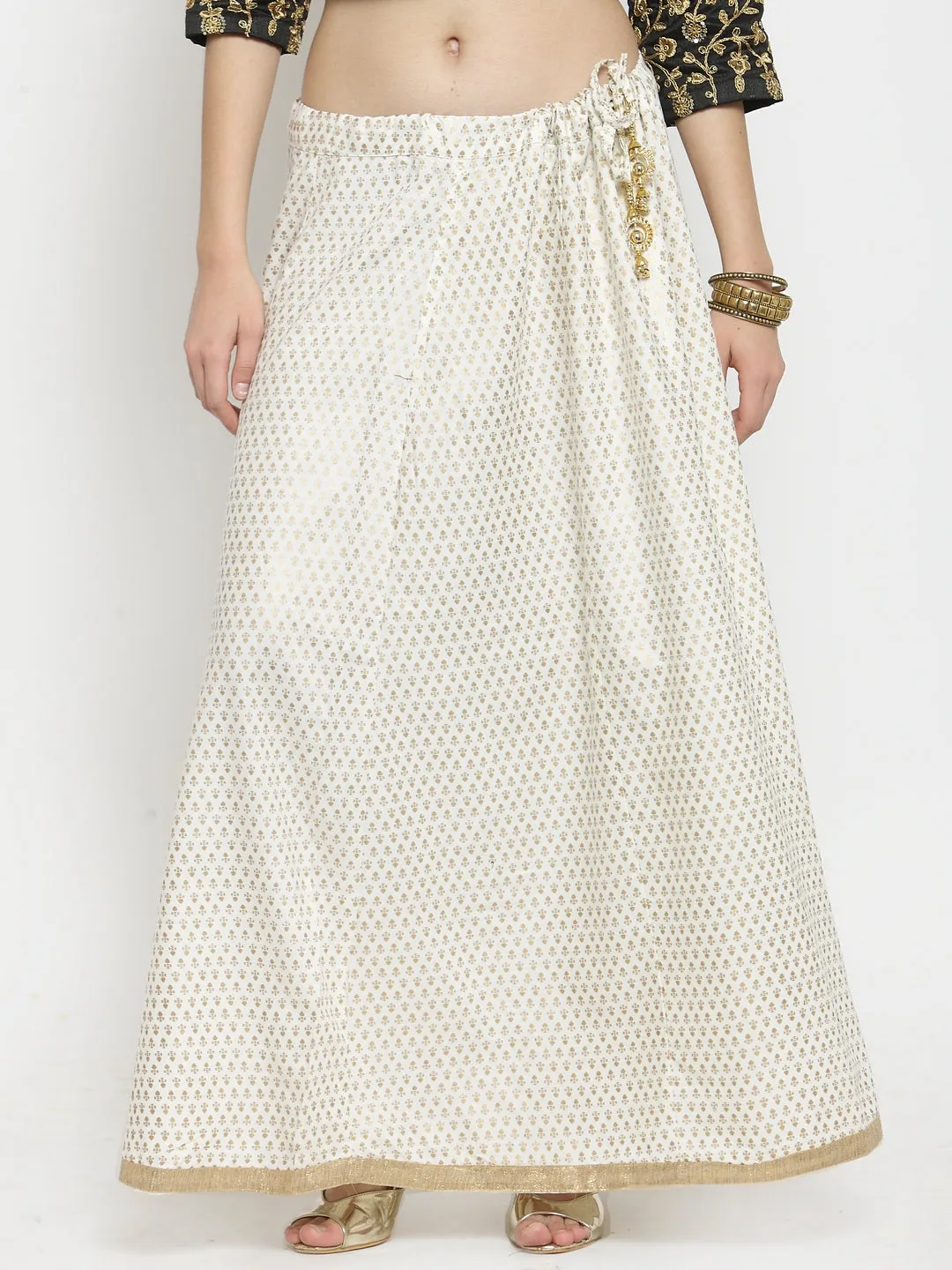 Women'S Off-White Printed Rayon Maxi Skirt