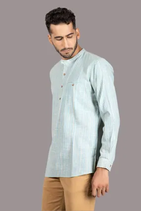 Woven Striped Light Blue Short Kurta