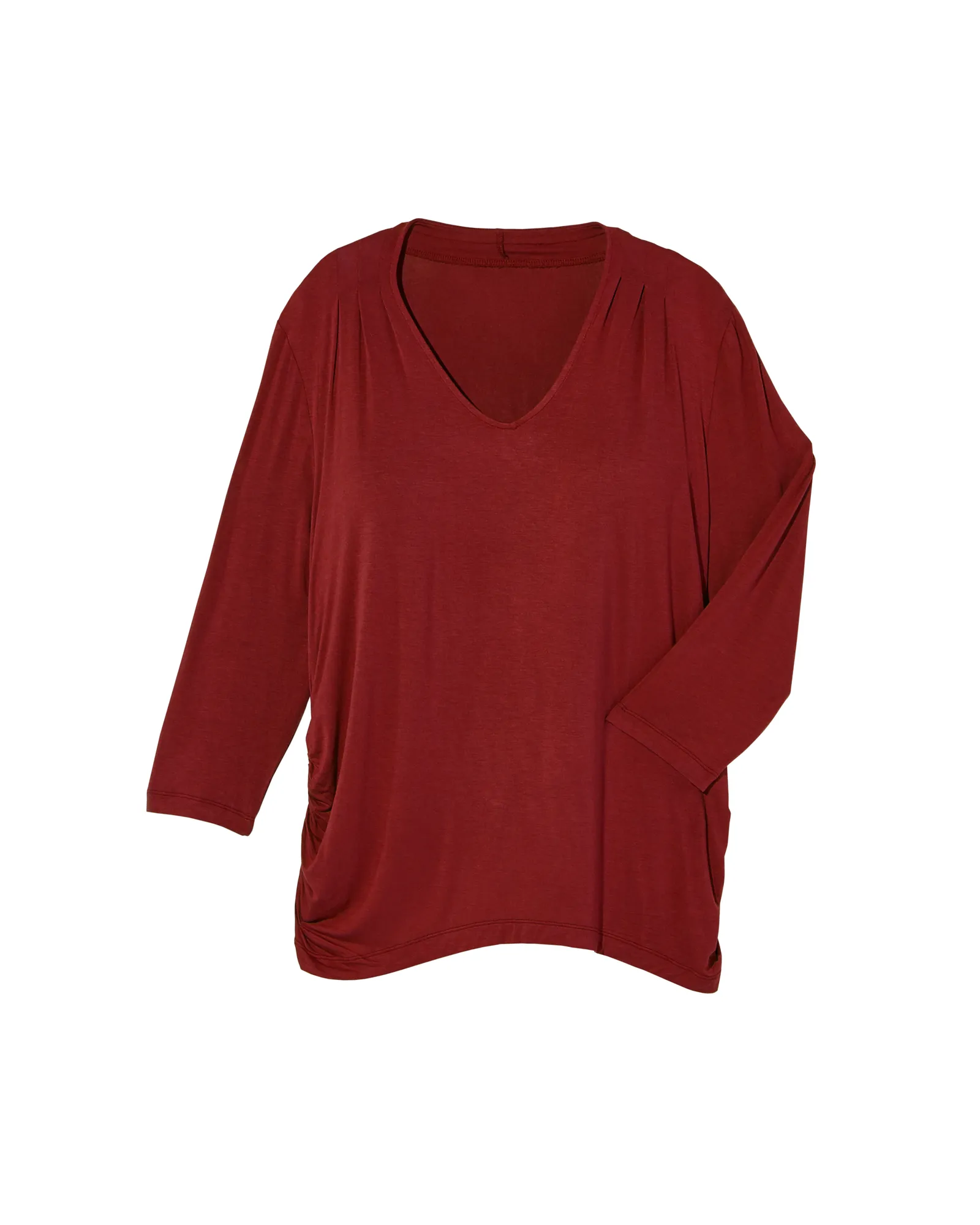 Xendra 3/4 Sleeve Top with Shirring | Burgundy