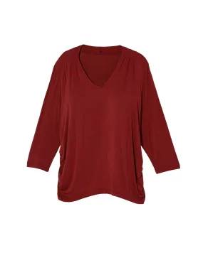 Xendra 3/4 Sleeve Top with Shirring | Burgundy