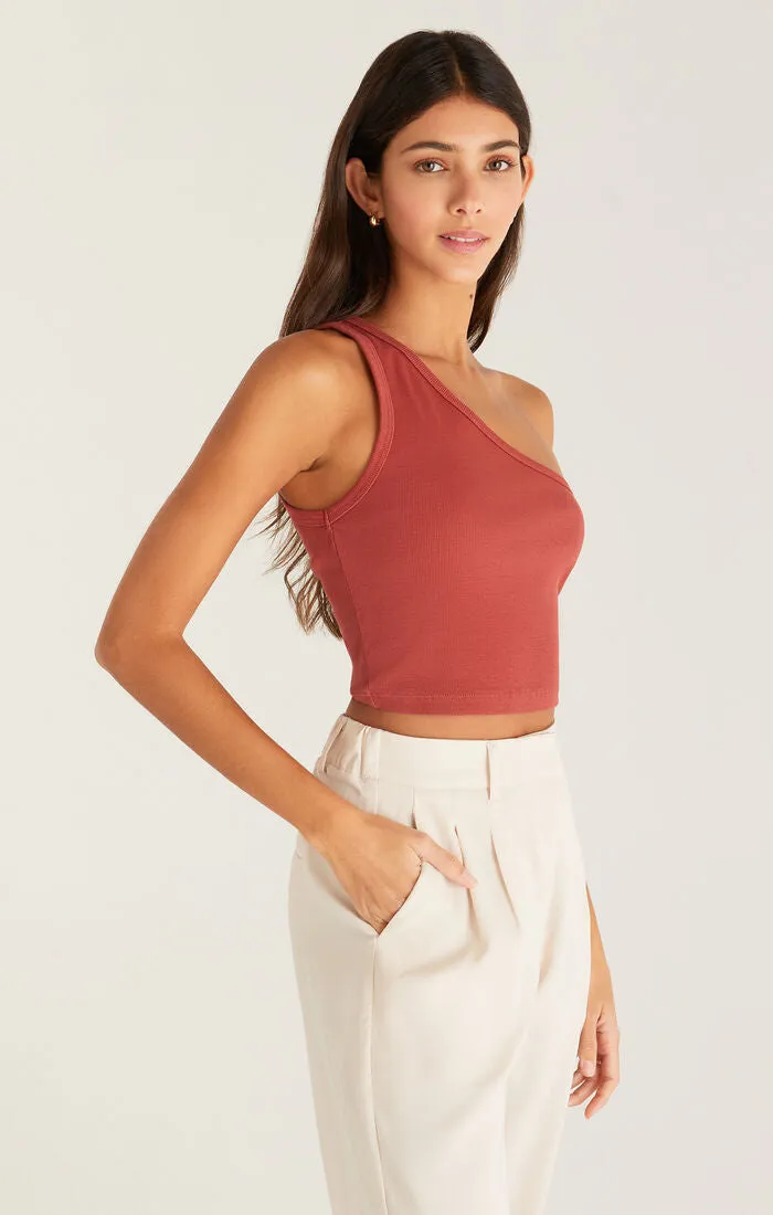 Z Supply Toni One Shoulder Rib Tank - Rouge