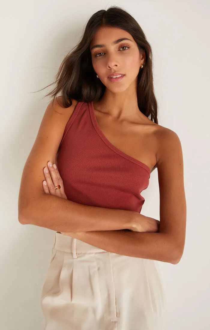 Z Supply Toni One Shoulder Rib Tank - Rouge