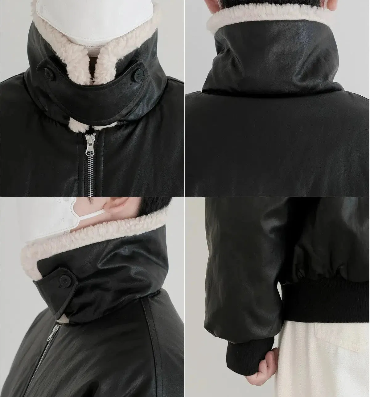 Zipper Closure Shearling Collar Jacket